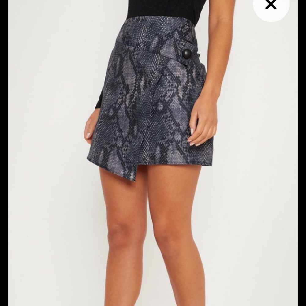 Grey Snakeskin Asymmetrical Wrap Skirt